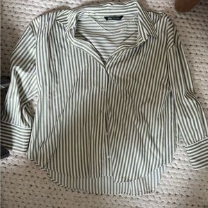 Zara Green Striped Button Down Shirt